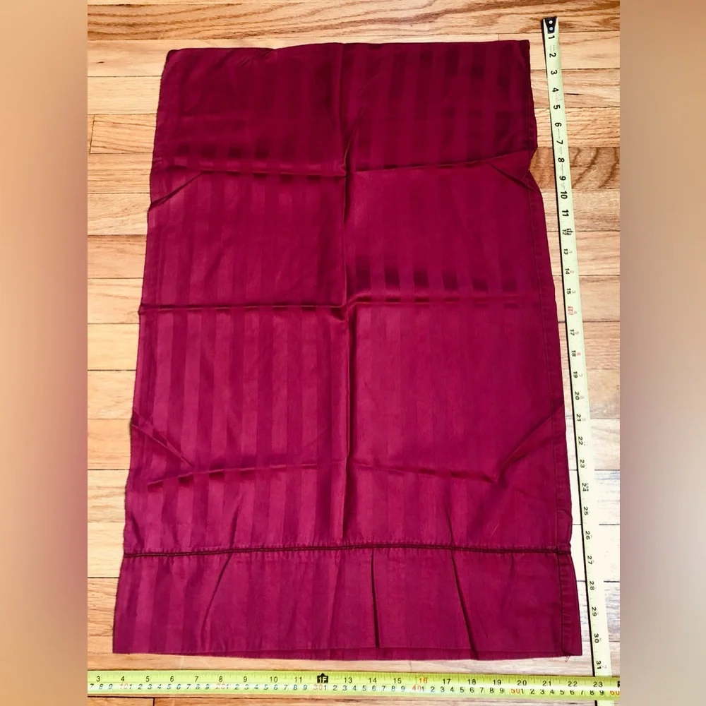 Wamsutta King Sheet Flat 3 pillowcs Damask Stripe Sateen Cotton Garnet Red Dobby